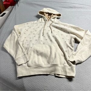 ⭐️ Champion Cream Beige All Over Logo Cotton Blend Hoodie Size Large GUC